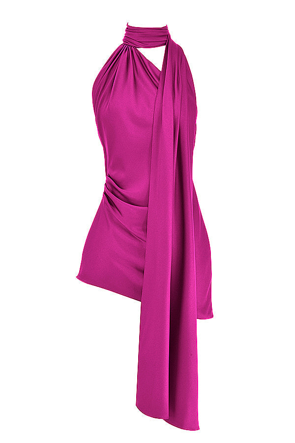 Asymmetrische jurk met overslaghals