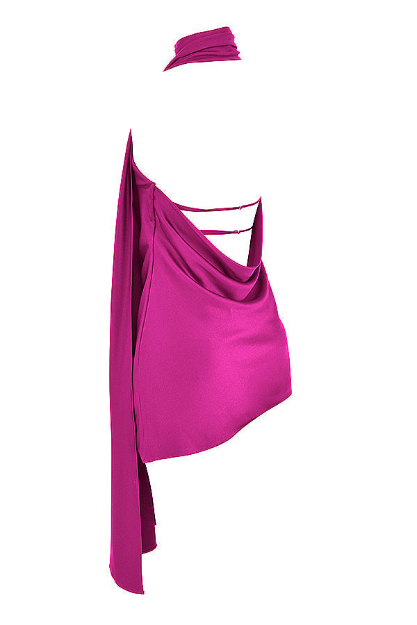 Asymmetrische jurk met overslaghals